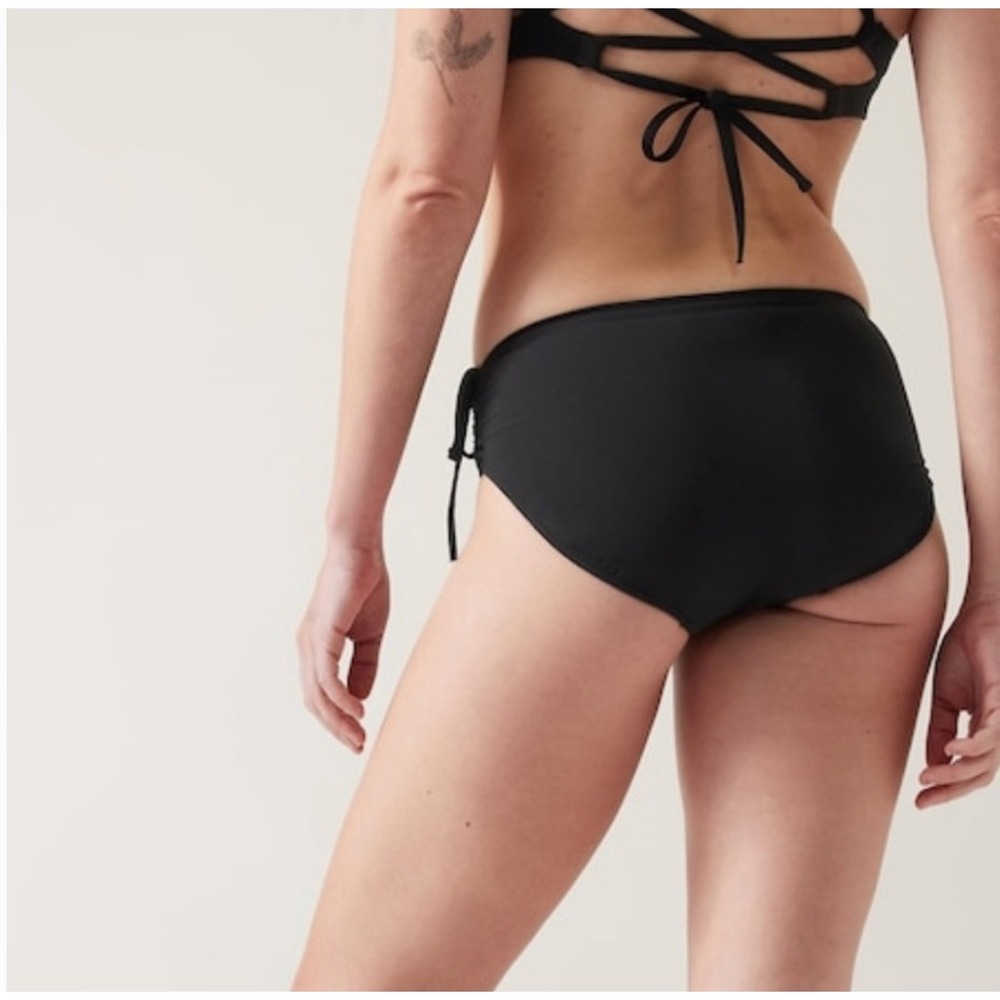 Athleta Cinch Full Bottom Swimsuit Women L Black Side Tie Recycled H2ECO Bikini